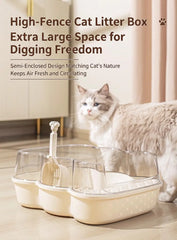 Transparent Semi-Enclosed Large Cat Litter Tray with Scoop