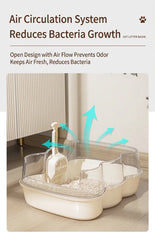 Transparent Semi-Enclosed Large Cat Litter Tray with Scoop