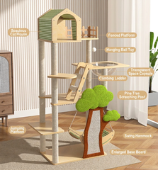 148cm Tall Forest Tree House Cat Tree for Large Cats Deluxe Edition-7 Level Tower with Space Capsule & House