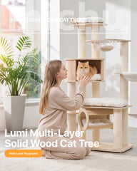 Michu Lumi Multi-Layer Solid Wood Cat Nest Tree 170cm - White