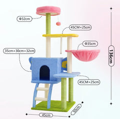 Multi-Level Cat Tree Tower with Hammock and Sisal Posts 136cm