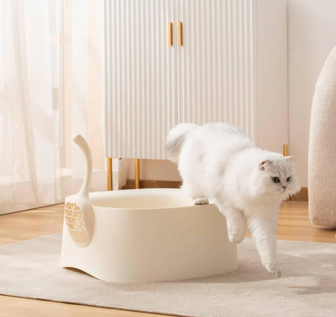 Michu Macaron High Edge Cream White Open Style Extra Large Cat Litter Box Designed by MEOOF XL