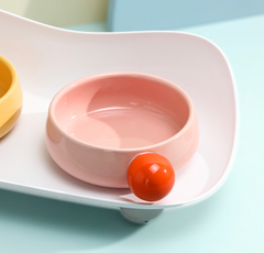 Ceramic Double Bowl with Spill-Proof Tray For Cats & Small Dogs