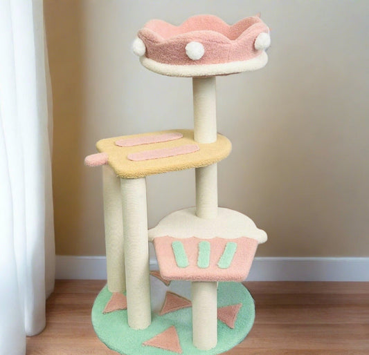Lucky Seven Ice Cream Styled Cat Tree with Jumping Platforms & Top Bed