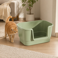 Open-Top Extra Large Cat Litter Box with High Sides & Scoop Holder