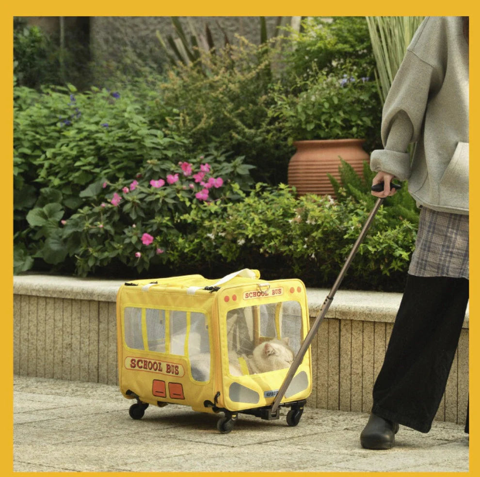 PurLab Multifunctional School Bus Pet Travel Pet Carrier Pet Bag With Wheels