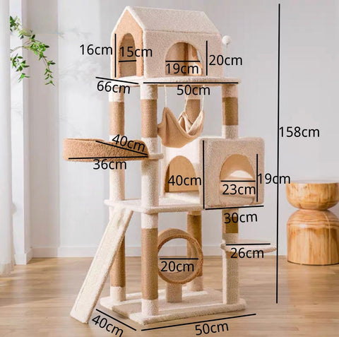 Lucky Seven Cottage Multi-Tier Cat Tree with Cat Scratching Posts