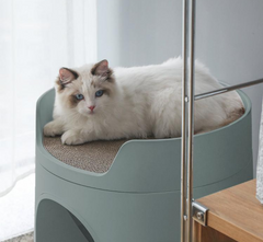 Michu XL Castle 2-in-1 Semi- Closed Cat Litter Box with Scratch Pad in Morandi Green/White