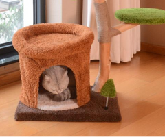 Natural Wood Cat Tree with Cozy Hideaway