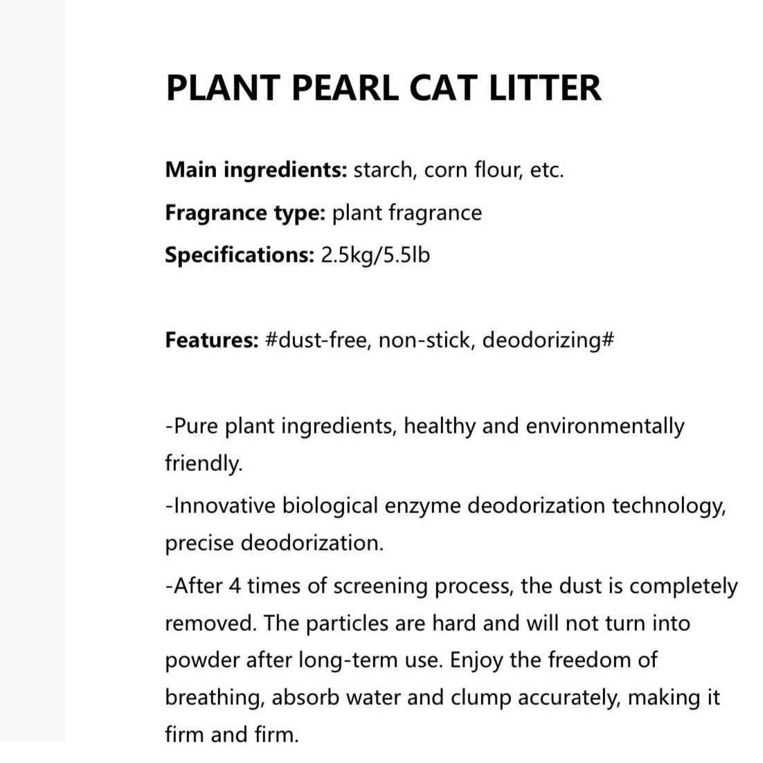 Petshy Pure Plant Pearl Cat Litter 2.5kg