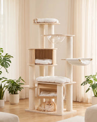 Michu Lumi Multi-Layer Solid Wood Cat Nest Tree 170cm - White