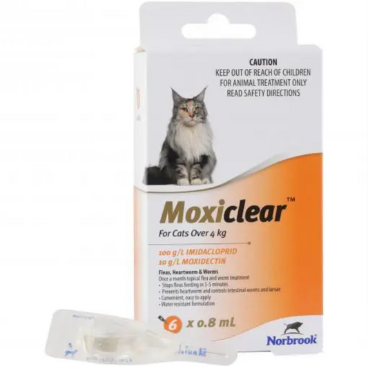 Moxiclear Flea & Worming Spot Treatment >4kg Cat 6pk