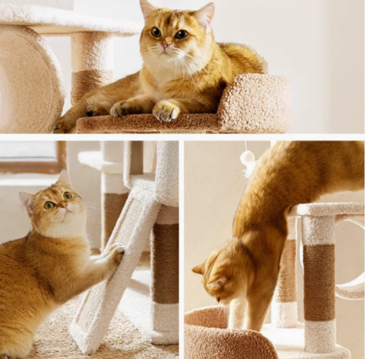 Lucky Seven Cottage Multi-Tier Cat Tree with Cat Scratching Posts
