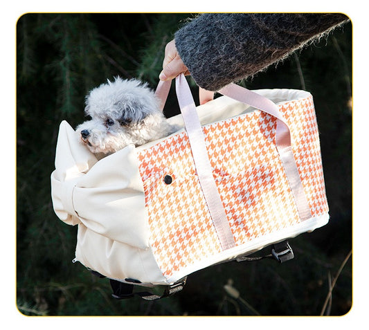 Centre Console Dog Car Seat with Safety Leash & Bow Pillow