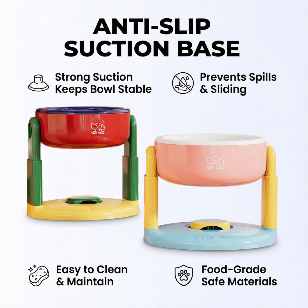 Adjustable Elevated Pet Feeder Bowl with Anti-Slip Suction Base-PETROOM