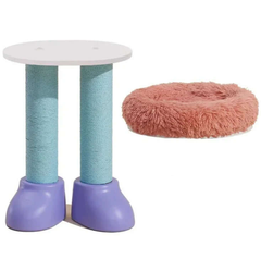 Cat scratcher post with sisal rope and plush pink bed, stylish pet supplies for cats