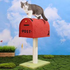 Lucky Seven Cute Mailbox Sisal Cat Scratching Post Tree with Interactive Window