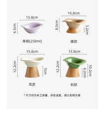 Flower Styled 15 tilted Ceramic Detatchable Pet Food Bowls