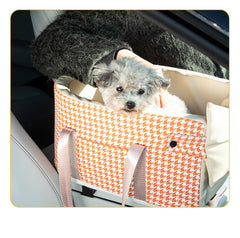 Centre Console Dog Car Seat with Safety Leash & Bow Pillow