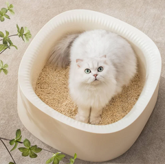 Michu Macaron High Edge Cream White Open Style Extra Large Cat Litter Box Designed by MEOOF XL