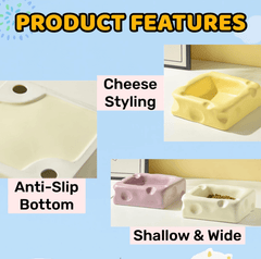 Cute Cheese-Shaped Ceramic Cat Bowl Yellow