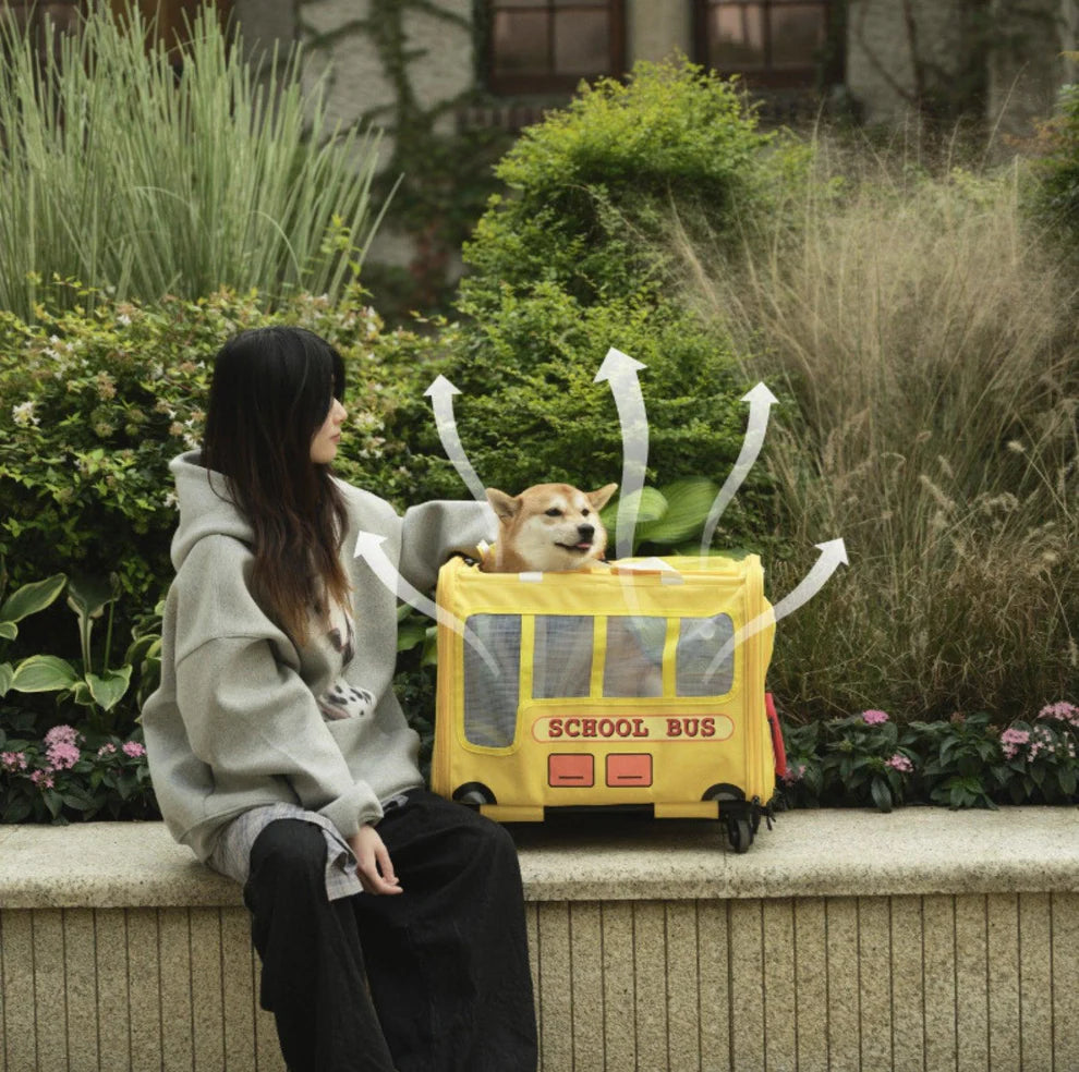 PurLab Multifunctional School Bus Pet Travel Pet Carrier Pet Bag With Wheels