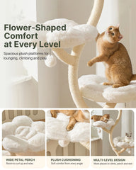 Michu Fairy Cat Tower Deluxe featuring flower-shaped plush platforms for large cats.