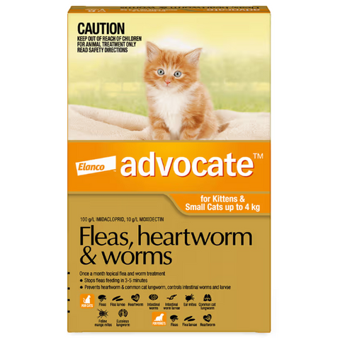 ADVOCATE Flea, Heartworm and Worm Pipette Orange For Small Cat 3pack (Orange)