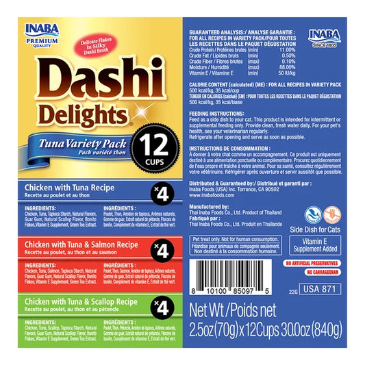 INABA Dashi Delights Tuna Variety Pack Cat Treats 12 Cups