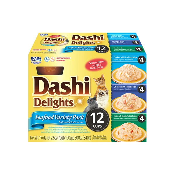 INABA Dashi Delights Seafood Variety Pack Cat Treats 12 Cups