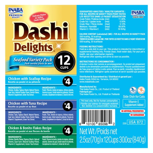 INABA Dashi Delights Seafood Variety Pack Cat Treats 12 Cups