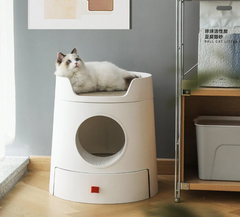 Michu XL Castle 2-in-1 Semi- Closed Cat Litter Box with Scratch Pad in Morandi Green/White