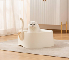 Michu Macaron High Edge Cream White Open Style Extra Large Cat Litter Box Designed by MEOOF XL