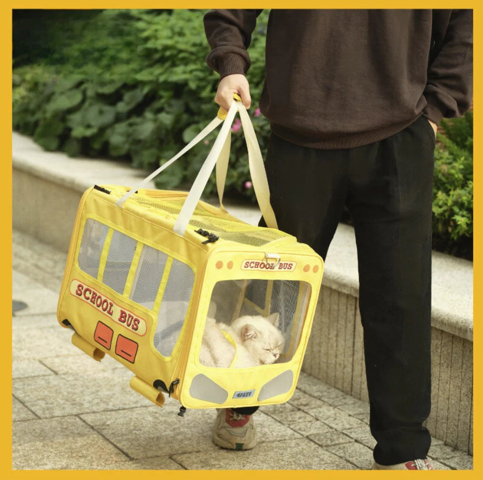 PurLab Multifunctional School Bus Pet Travel Pet Carrier Pet Bag With Wheels