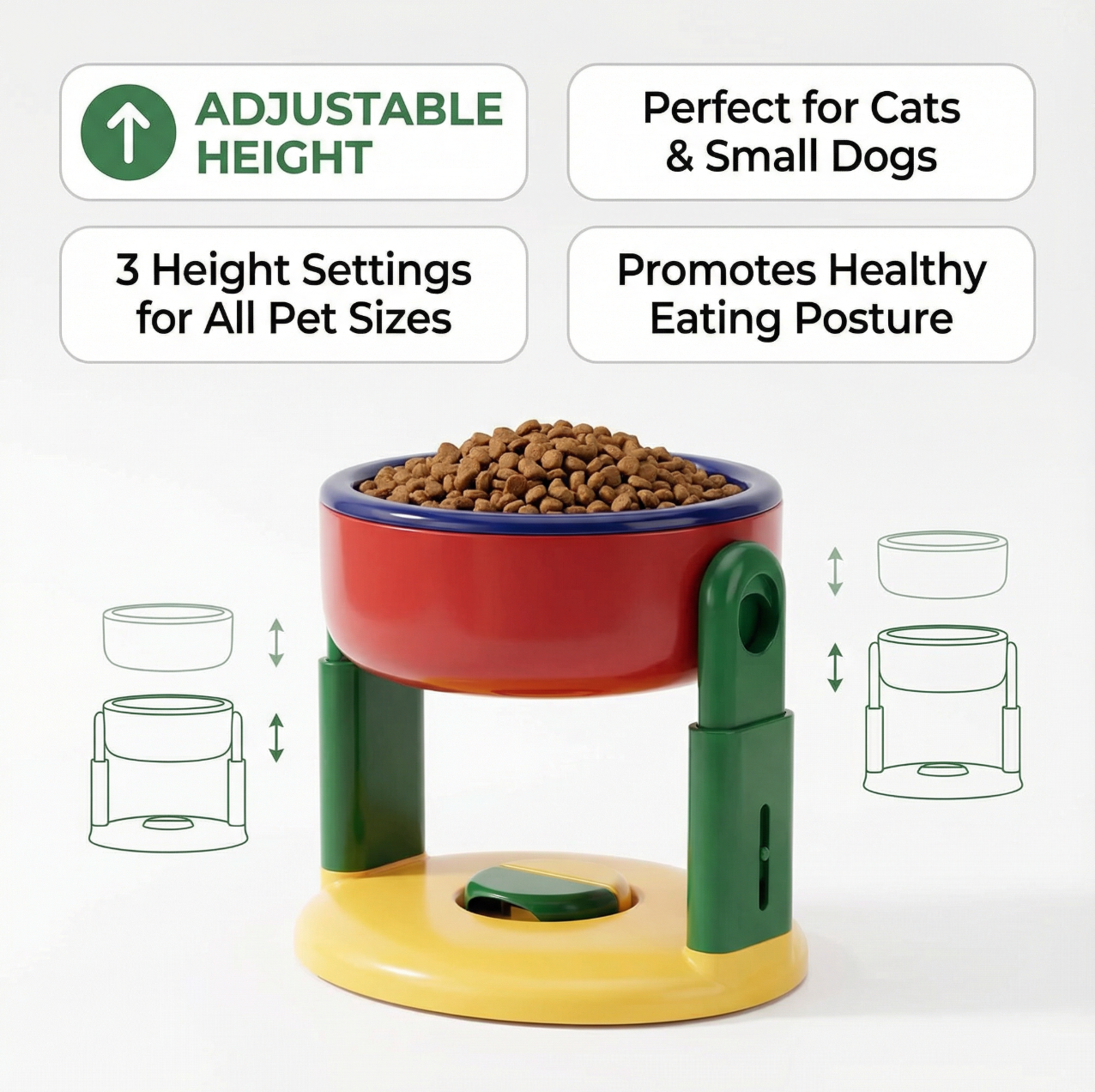 Adjustable Elevated Pet Feeder Bowl with Anti-Slip Suction Base-PETROOM