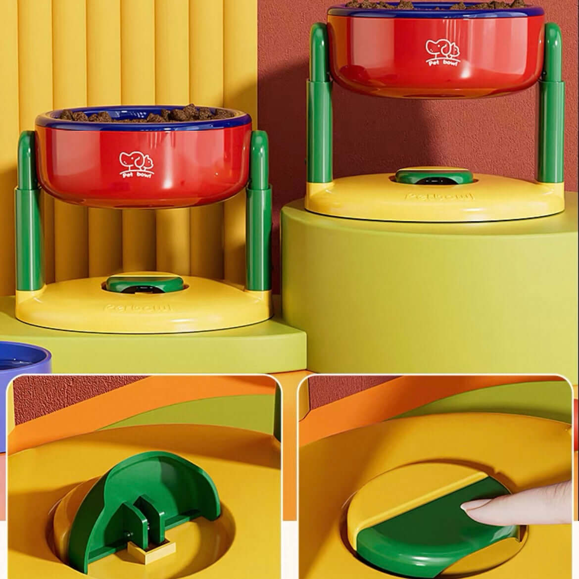Adjustable Elevated Pet Feeder Bowl with Anti-Slip Suction Base-PETROOM