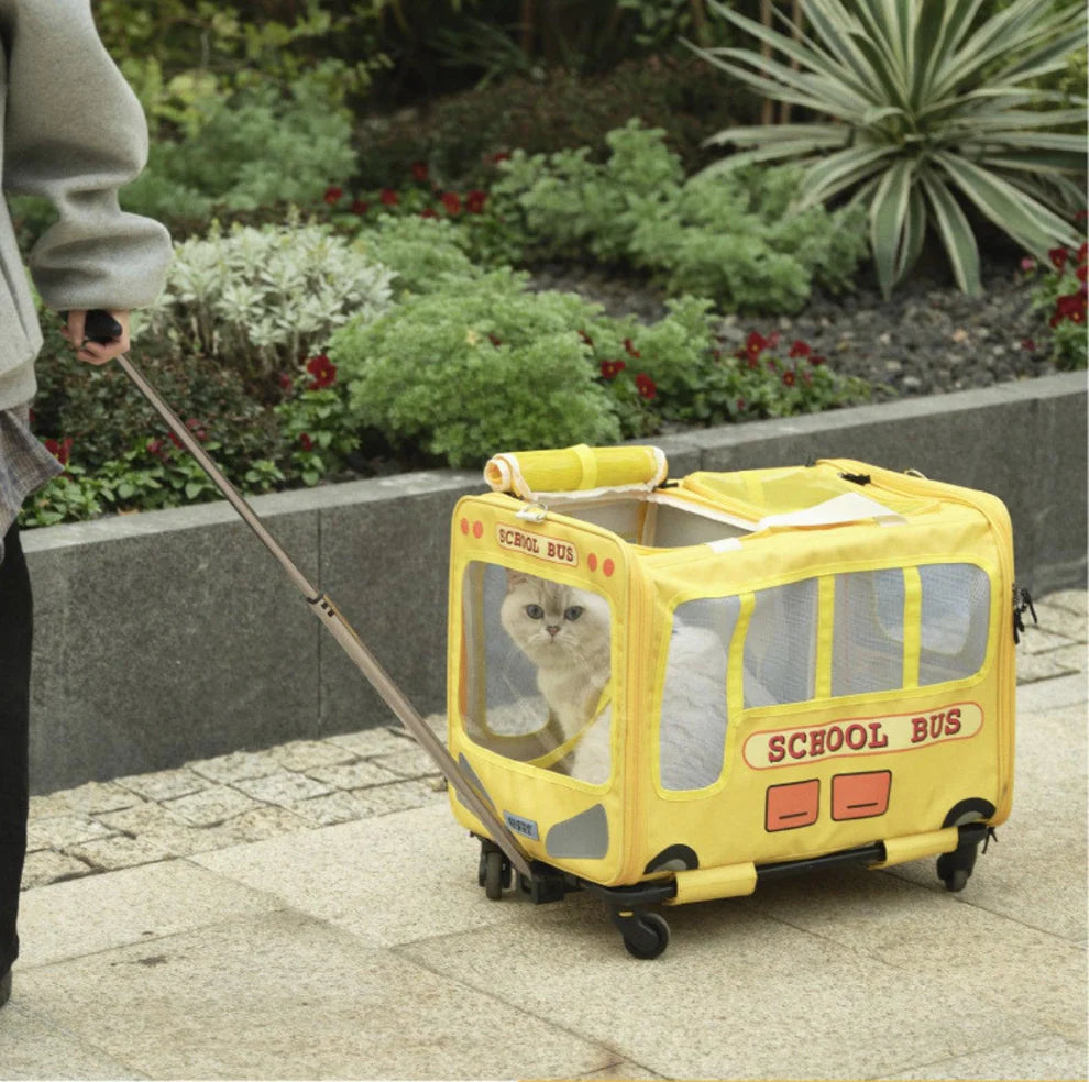 PurLab Multifunctional School Bus Pet Travel Pet Carrier Pet Bag With Wheels