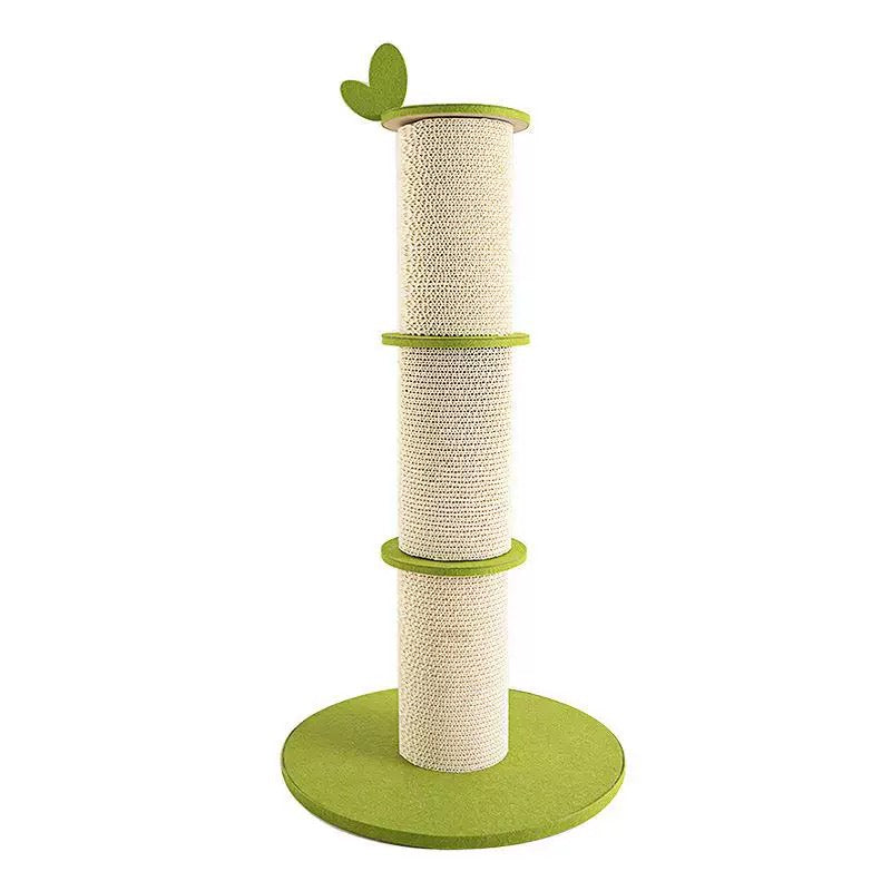Bamboo Corrugated Cardboard Cat Scratching Post with green accents and natural fibers for playful cats.