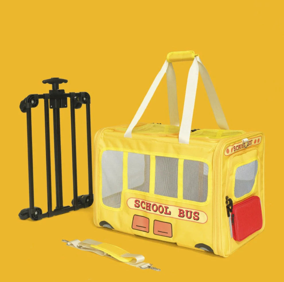 PurLab Multifunctional School Bus Pet Travel Pet Carrier Pet Bag With Wheels