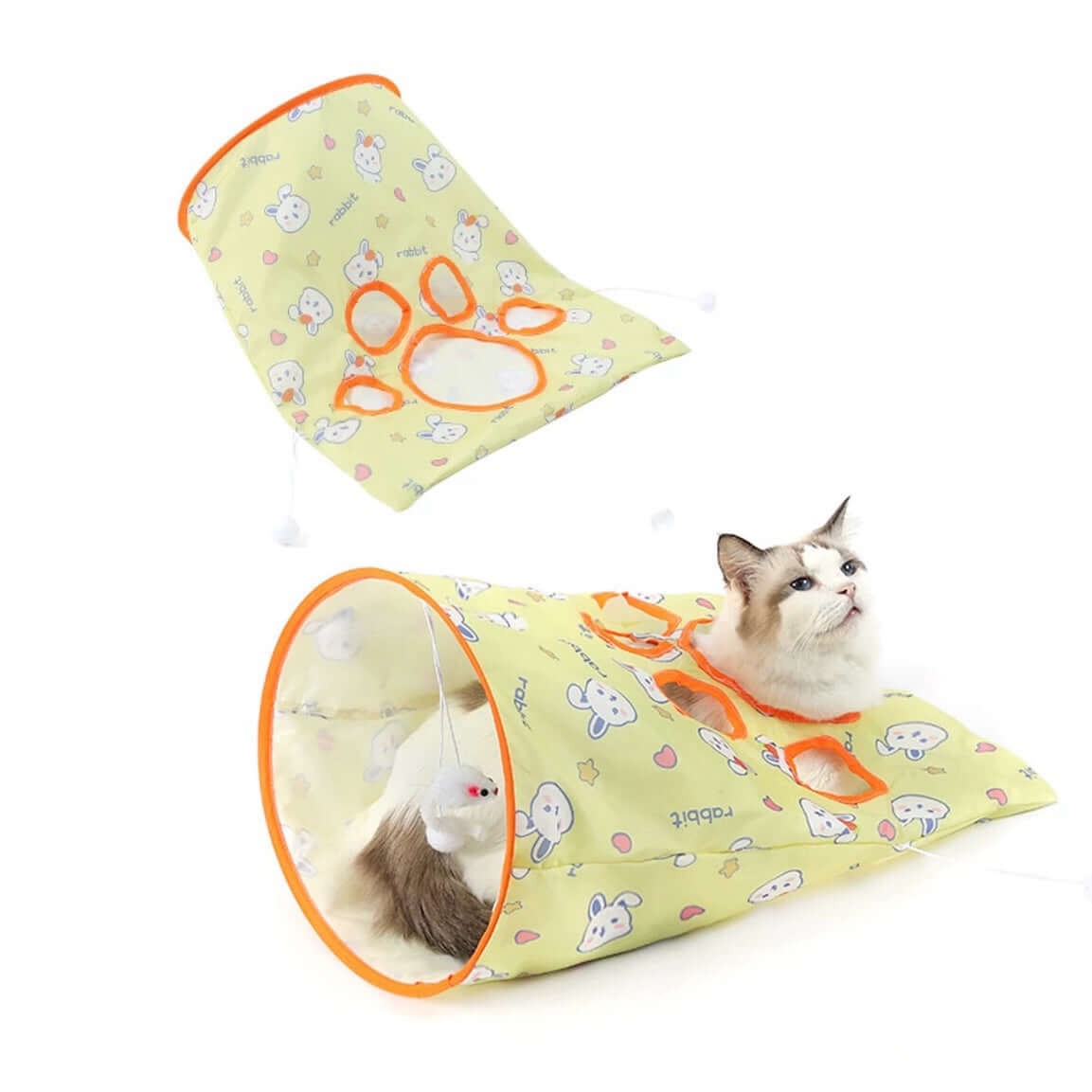 Cat Tunnel Play Bag - Interactive Foldable Cat Toy with Plush Ball & Mouse-PETROOM