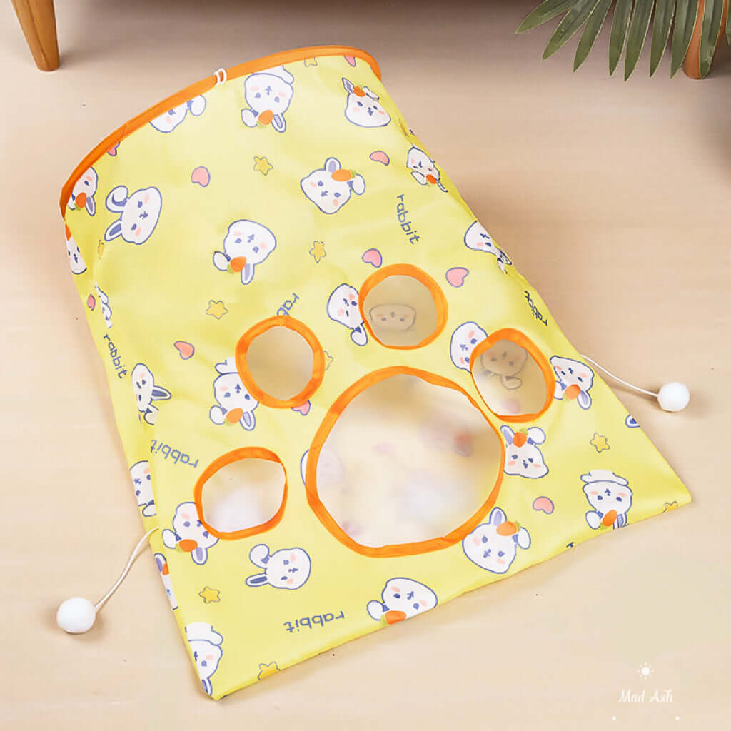 Cat Tunnel Play Bag - Interactive Foldable Cat Toy with Plush Ball & Mouse-PETROOM