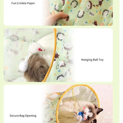 Cat Tunnel Play Bag - Interactive Foldable Cat Toy with Plush Ball & Mouse-PETROOM