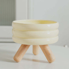 Ceramic Pet Bowls with Wood Stand Elevated Cat & Dog Feeder-Petroom