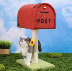 Lucky Seven Cute Mailbox Sisal Cat Scratching Post Tree with Interactive Window