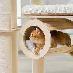 Michu Lumi Multi-Layer Solid Wood Cat Nest Tree 170cm - White