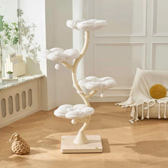 Michu Fairy Cat Tower Deluxe 4-tier designer flower cat tree with white plush platforms.
