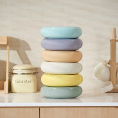 Michu Ceramic Cat Bagel Bowl – Anti-Whisker Wide Shallow Pet Food Bowl Rainbow Colours