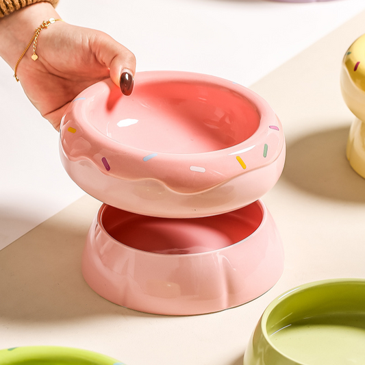 Dual‑Layer Ceramic Donut Pet Bowl-Petroom