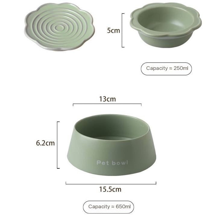Petroom Cat Bowls 3 in 1 Ceramic Cat Food Bowl with Non Slip Strip