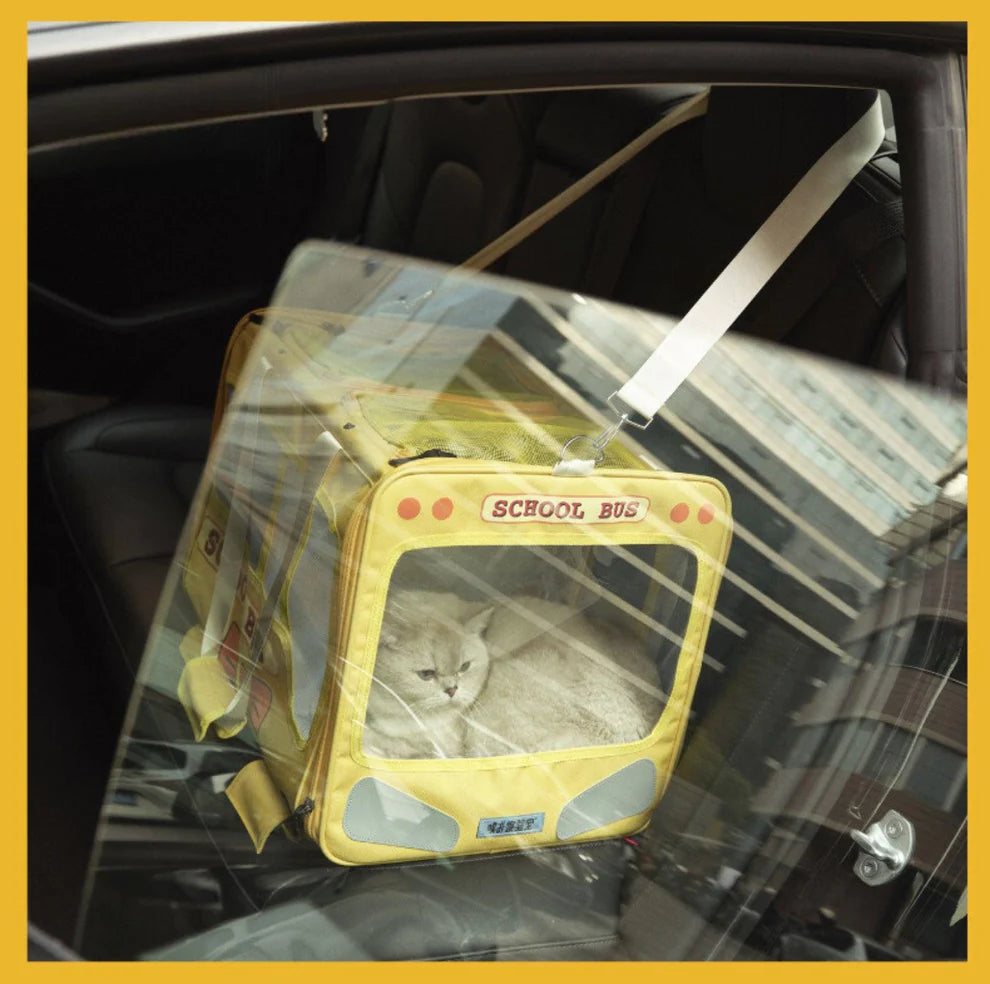 PurLab Multifunctional School Bus Pet Travel Pet Carrier Pet Bag With Wheels